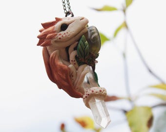 Quartz & Labradorite Dragon Pendant - Crsytal Dragon Necklace
