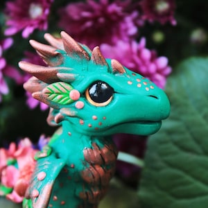 Baby tropical flower dragon figurine - forest dragon figure - summer dragon sculpure - magic forest animal - floral lover - dragon love gift
