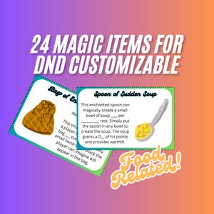 Carte imprimable d'objets magiques D&D Homebrew, butin drôle sur le thème de la nourriture pour les campagnes RPG, cadeau de nerd TTRPG, invites d'objets magiques D&D, aide pour la campagne MJ