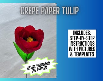 Patrón de flores de papel crepé con tulipanes: Arte floral DIY (Descarga PDF)