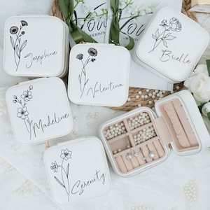 Personalized Leather Travel Jewelry Box: Birth Flower Gift