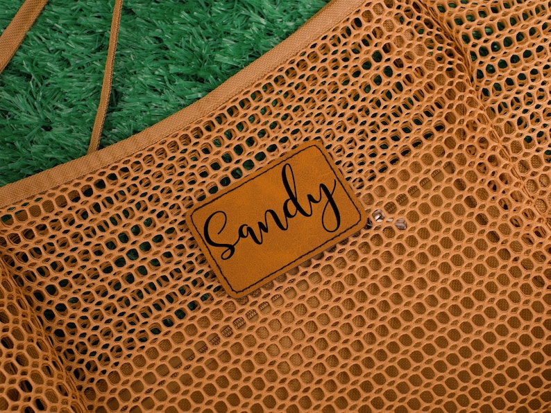 Personalized Mesh Beach Tote Bag with Leather Patch,Sandproof Nylon Bridesmaid Gift Bag,Custom Bachelorette Party Favor,Bridal Shower Party image 9