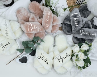 Personalized Fluffy Slippers,Custom Bride Slippers,Fluffy Bridesmaid Slippers,Bachelorette Party Slippers,Bridal Shower Gift,Wedding Slipper