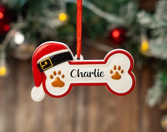 Personalized Bone Christmas Ornament for Dog, Custom Resin Paw Ornament, New Puppy Xmas Gift 2025, Dog Lover Tree Decor, Pet Name Ornament