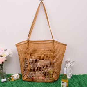 Personalized Mesh Beach Tote Bag with Leather Patch,Sandproof Nylon Bridesmaid Gift Bag,Custom Bachelorette Party Favor,Bridal Shower Party image 7