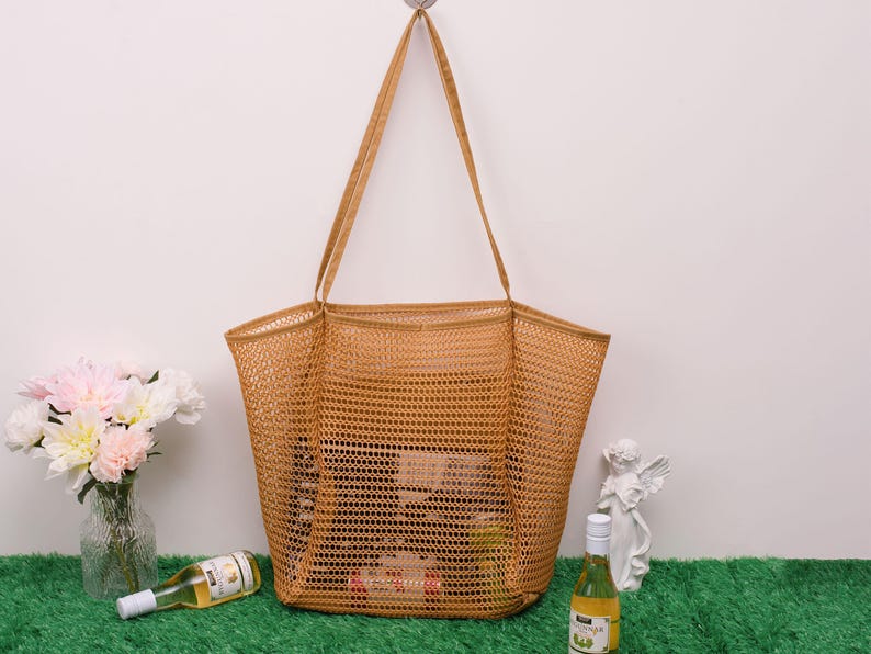 Personalized Mesh Beach Tote Bag with Leather Patch,Sandproof Nylon Bridesmaid Gift Bag,Custom Bachelorette Party Favor,Bridal Shower Party image 7