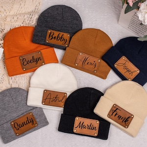 Personlig lädermössa för baby, specialdesignad mössa för nyfödda med namn, unisex mössa för spädbarn och småbarn, graverad mössa för vuxna och barn, specialdesignad mössa med namnlapp