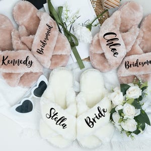 Bridesmaid Slipper Personalized,Bride Slippers,Bachelorette Party Slipper,Custom Fluffy Slippers,Bridal Shower Gift,Bridesmaid Gift for Her