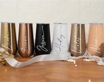 Personalized Champagne Flute Tumbler,Custom Name Tumbler,Girls Trip Tumbler,Bridesmaid Gift,Wedding Party Favors,Bachelorette Party Tumblers