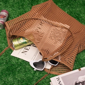 Personalized Mesh Beach Tote Bag with Leather Patch,Sandproof Nylon Bridesmaid Gift Bag,Custom Bachelorette Party Favor,Bridal Shower Party image 12