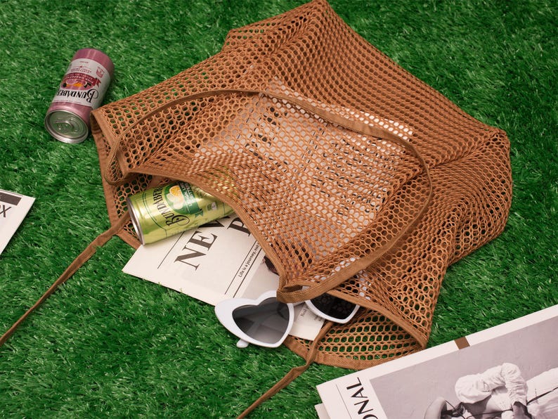 Personalized Mesh Beach Tote Bag with Leather Patch,Sandproof Nylon Bridesmaid Gift Bag,Custom Bachelorette Party Favor,Bridal Shower Party image 12