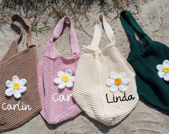 Personalized Crochet Beach Tote: Boho Summer Bag with Custom Name