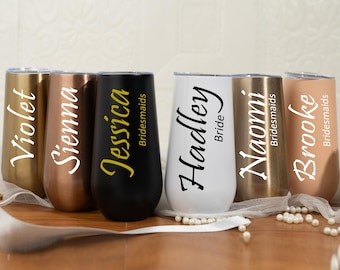 Bridesmaid Champagne Flute Tumbler,Bridesmaid Proposal Gift,Custom Name Tumbler,Girls Trip Tumbler,Bridesmaid Flute,Wedding Party Favor Gift