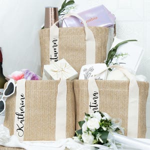 Strand-Einkaufstasche, benutzerdefinierte Stroh-Geschenk-Tasche, personalisierte Brautjungfer Geschenk-Tasche, Junggesellinnenabschied-Tasche, Brautparty-Geschenk-Tasche, Hochzeitsgeschenke-Beutel-Name