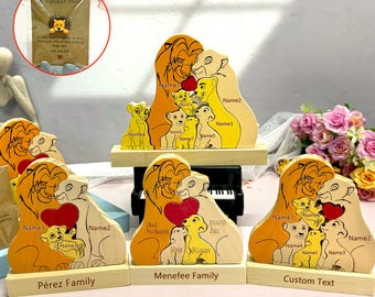 Casse-tête personnalisé en bois représentant la famille des lions, Casse-tête personnalisé, Nom de famille en bois, Décoration d'intérieur unique en bois, Cadeau pour parents, Cadeau pour maman