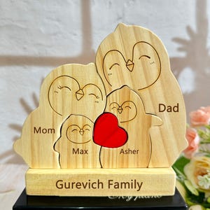 Personalization Wooden penguin family puzzle,Engraved penguin name puzzle,Family keepsake gift,Gift for parents,Wooden penguin Mothers Day
