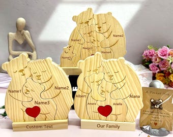 Familie Holz Umarmung Bären Puzzle, personalisierte Familien Puzzle, benutzerdefinierte Holztiere, Bärenliebhaber Geschenk, Bärenfamilie Puzzle, Holzbärenfamilie Puzzle