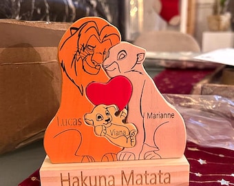 Rompecabezas familiar de madera personalizado con forma de león, rompecabezas para bebé, nombre de familia, decoración única de madera para el hogar, regalo para padres, regalo para mamá, regalo de aniversario