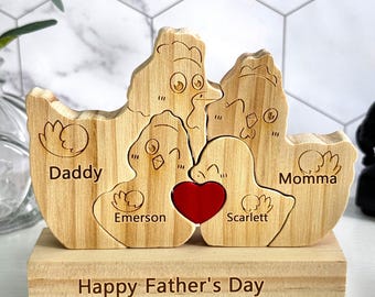 Personalized Wooden chicken Family Puzzle Sign,Personalized Wooden Family Puzzle,Customized Name Puzzle,Wooden animal puzzle Family Name