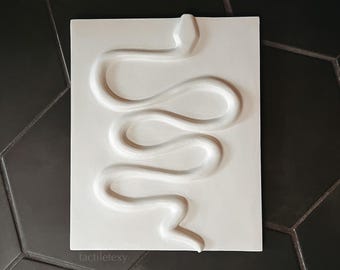Handgemaakte muurkunst met structuur | Neutraal minimalistisch 3D-decor | Uniek, geen stencils of mallen | Voelbaar kunstwerk 'WHITE SNAKE'