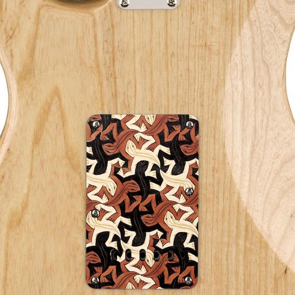 Custom Printed Vintage Escher Lizards Graphic - Stratocaster Tremolo Cover / Backplate - USA Made!