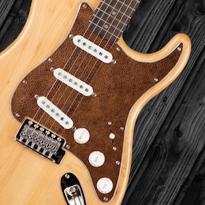 Stratocaster Custom Printed Leather stitched look Pickguard – Custom Graphic / Image Guard
