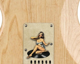 Custom Printed Vintage Pinup Girl on Record Graphic - Stratocaster Tremolo Cover / Backplate - USA MADE!
