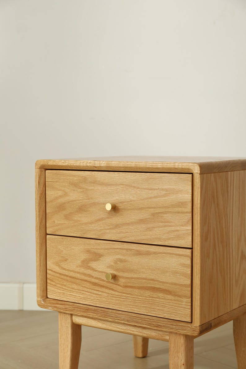 Solid Oak Wood Nightstand, Narrow Nightstand, Round Edges, Modern ...
