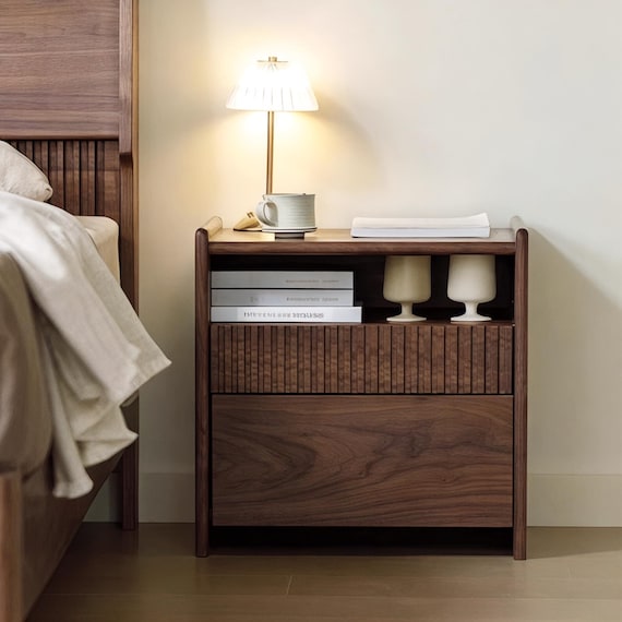 Solid Walnut Nightstand, Custom Size Bedside Table, Mid Century Modern, Handmade Bedroom Furniture, Wood End Table