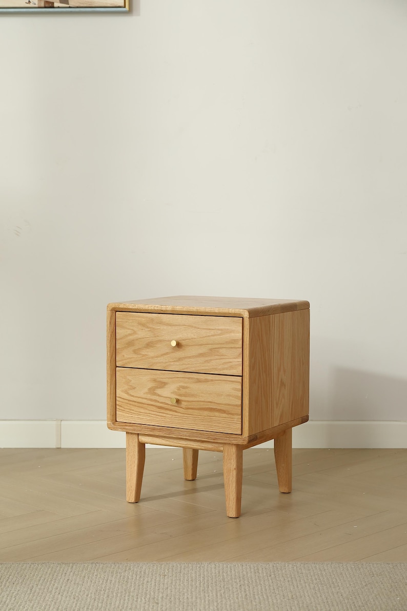 Solid Oak Wood Nightstand, Narrow Nightstand, Round Edges, Modern ...