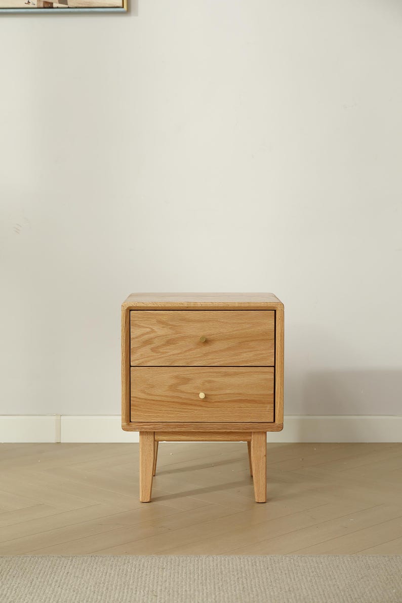 Solid Oak Wood Nightstand, Narrow Nightstand, Round Edges, Modern ...