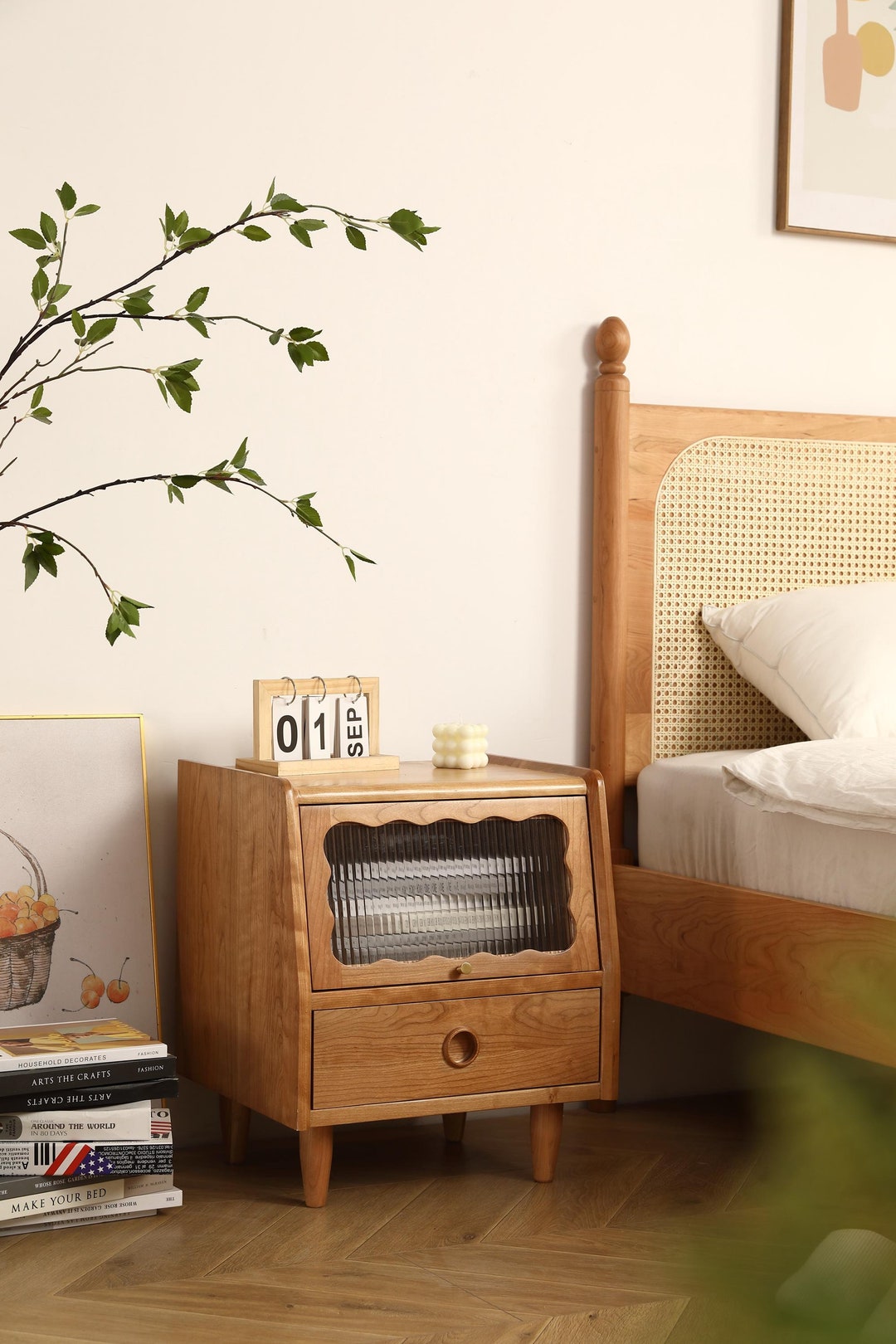Photo inspiration: Hidden Scandinavian Compartment Furniture Reference: Solid Wood Nightstand With Glass Flip Drawer Nordic Design