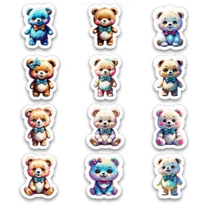 Cute Chibi Teddy Bear Stickers – Set of 12 Vinyl Die Cut Stickers