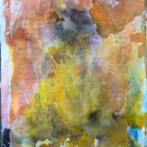 Dipinto originale di madre e figlio astratto, arte espressiva, collage di tecniche miste, piccolo dipinto su carta, opera d'arte fatta a mano, energia gialla