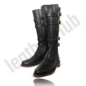 Handmade Black Leather Jedi Costume Shoes, Star Wars Anakin Skywalker Cosplay Boots For Men, Tall Replica Boots for Cosplay & Halloween