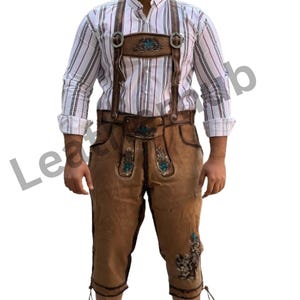 Men&#39;s Brown Leather Lederhosen Shorts: Oktoberfest Bavarian Trousers