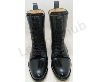 Botas militares de cuero negro hechas a mano: estilo Ranger de combate