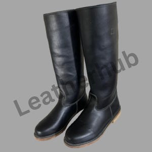 Deutscher Offizier Schwarze Lederstiefel: Runde Kappe Militär Stiefel