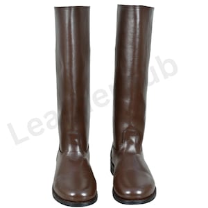 Handmade German Officer Leather Long Boot, Round Toe With Leather Sole, Brown Color Boot, Military Boot, Men Boot, Long Boot, Officer Boot