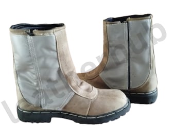 The Mandalorian Custom Mando Boots Star Wars, Mandalorian Boots Weiß und Braun kundenspezifische Schuhe, beunruhigt Leder Cosplay Boots Handmade