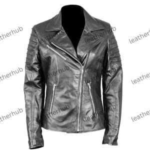 Women&#39;s black Leather jacket, Women&#39;s Leather Jacket, Lambskin leather jacket Handmade Biker leather jacket Slim Fit Motorcycle Biker Jacket