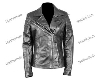 Handmade Lambskin Leather Biker Jacket: Women's Slim Fit Motorcycle Jacket