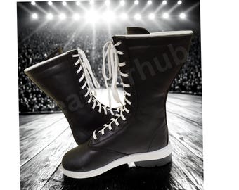 Handmade Goatskin Leather Wrestling Boots: Pro Style, High-Top Design