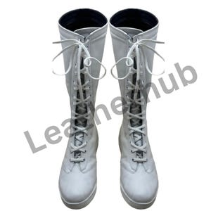 Handmade White Wrestling Long Boots, Men Women Wrestling Boots, Pro Wrestling Boots, Goatskin Leather Wrestling Boots, 100% Original Leather