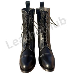 Black Boots, Black Leather Boots, Black Victorian Boots, Women Leather Boots, Women&#39;s Leather Regency Boots, Women&#39;s Mid Calf Lace Up Boots