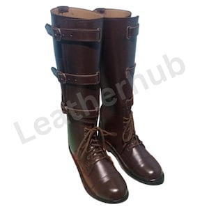 Brown Leather Long Boot, Brown Leather Horse Riding Boots With Three Buckles, Horse Riding Boots With Flap, Fashion Boots, Long Boots