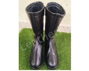 Handmade Black Leather Wrestling Boots: High-Top Pro Shoes