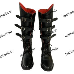 Handgefertigte Schwarze Leder Reitstiefel: Schnallen Knie Hohe Stiefel