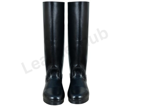Black Leather Long Boots With Hobnails, Horseback Riding Boots, Marching Boots Army, Black Leather Long Boots | Horse Riding Boots