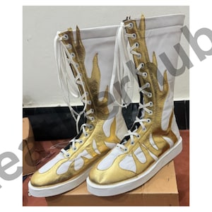 Handmade Wrestling Long Boots, Men Women Wrestling Boots, Pro Wrestling Boots, Goatskin Leather Wrestling Boots, 100% Original Leather Shoes